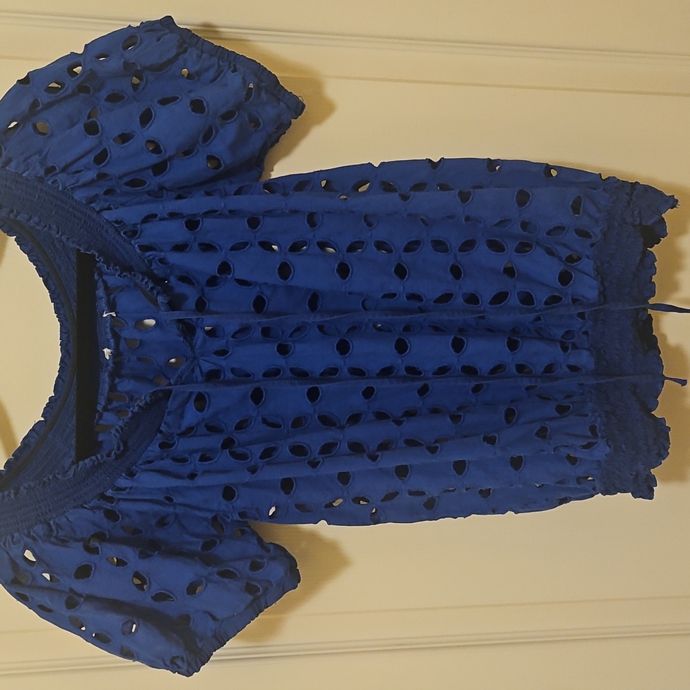 Royal Blue Short sleeve Blouse See Threw Size S